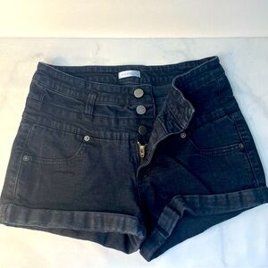Black Button Fly Cotton Denim Shorts Size 4 Cuffed